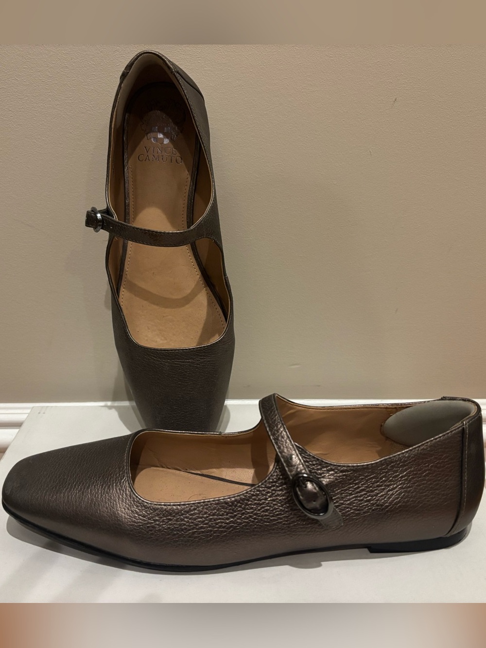 Vince Camuto Metallic Taupe Mary Jane Flats with Buckle - Picture 3 of 4